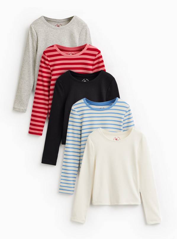 Glossy Stripe Long Sleeve Slim Fit Tops 5 Pack 5 years